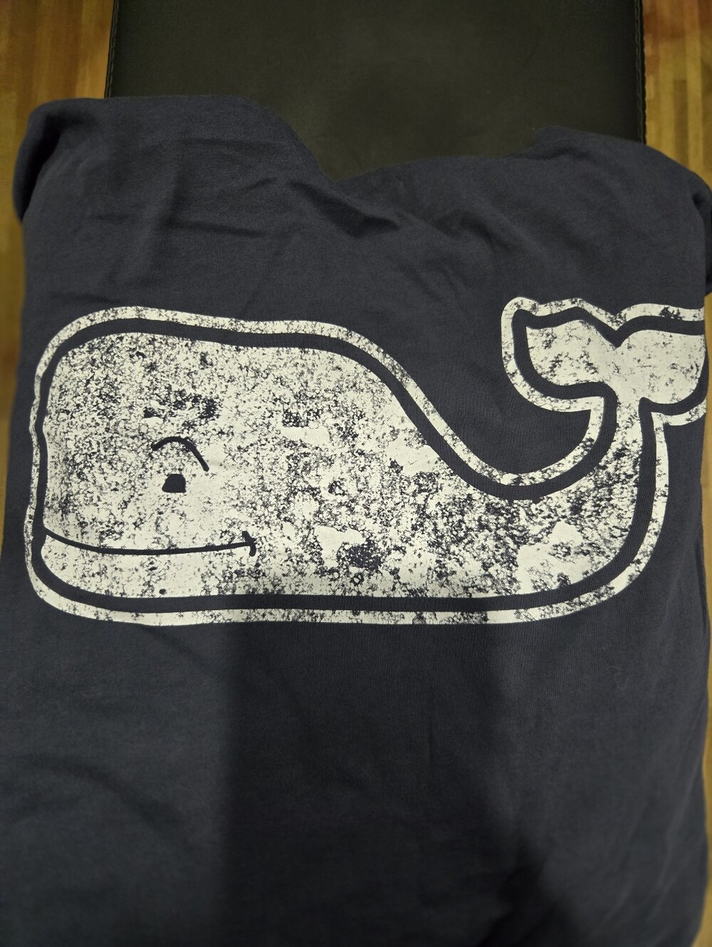 Navy Whale Graphic Long Sleeve  Tee with Distressed White Print Hood